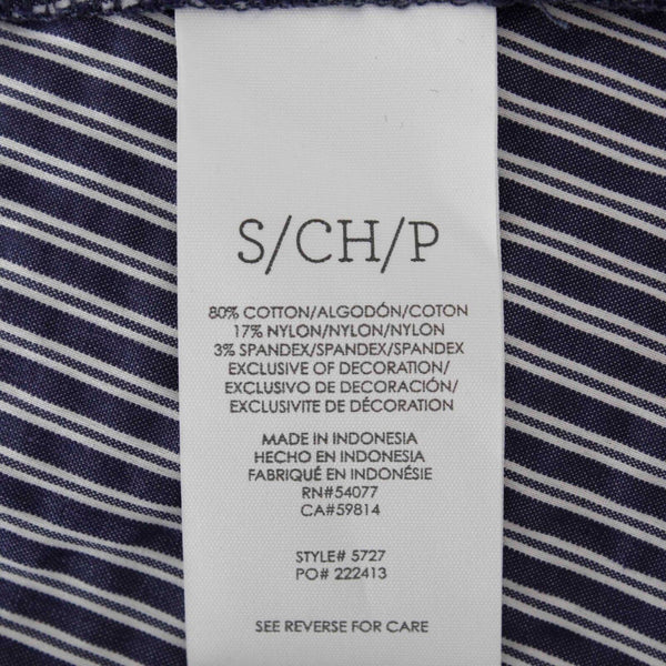 Cabi NEW $92 Sz S Navy Blue White Stripe Lace Cap Sleeve Cotton Blend Top