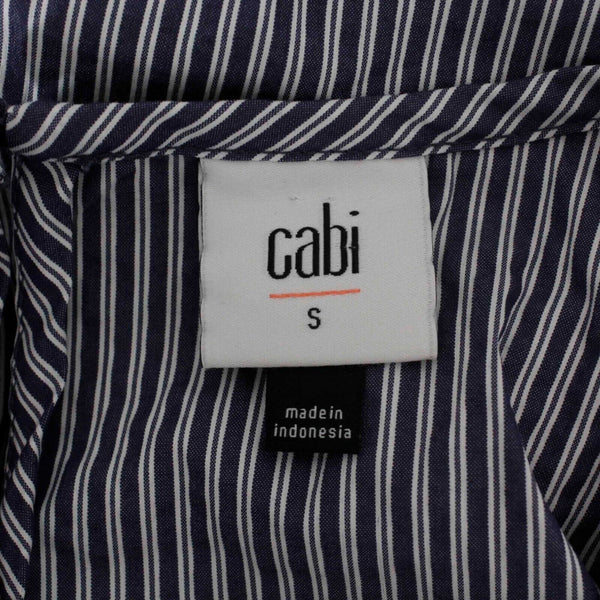 Cabi NEW $92 Sz S Navy Blue White Stripe Lace Cap Sleeve Cotton Blend Top