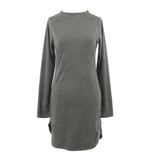 Black Bead Sz M Olive Vegan Suede Round Hem Poly Blend Dress
