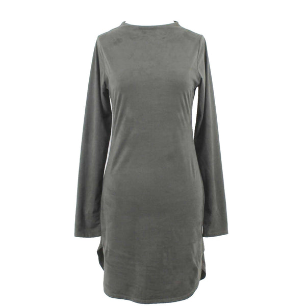 Black Bead Sz M Olive Vegan Suede Round Hem Poly Blend Dress