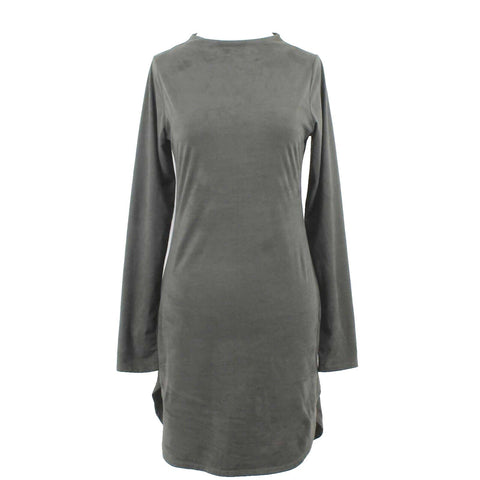Black Bead Sz M Olive Vegan Suede Round Hem Poly Blend Dress