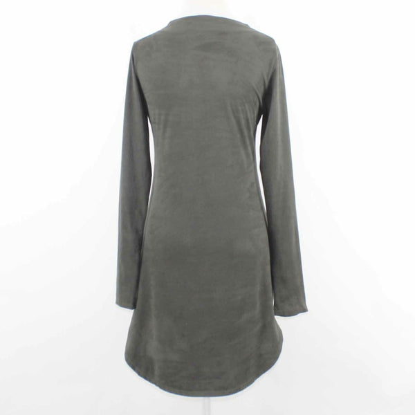 Black Bead Sz M Olive Vegan Suede Round Hem Poly Blend Dress