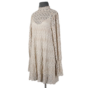 Free People Sz S Light Tan Brown Collar Lace Lined 100% Polyester Viscose Dress
