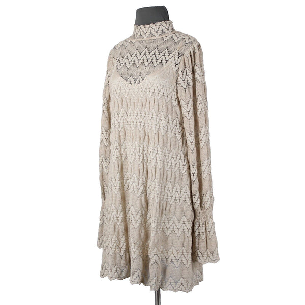 Free People Sz S Light Tan Brown Collar Lace Lined 100% Polyester Viscose Dress