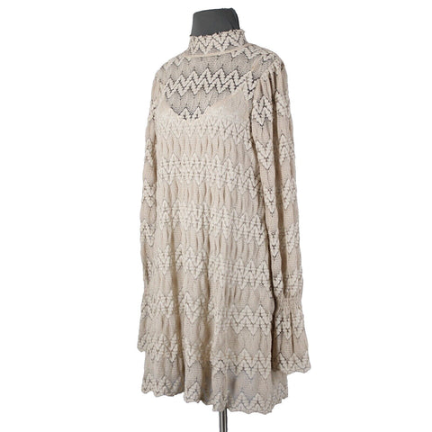 Free People Sz S Light Tan Brown Collar Lace Lined 100% Polyester Viscose Dress