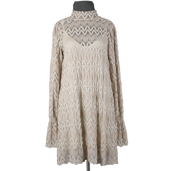 Free People Sz S Light Tan Brown Collar Lace Lined 100% Polyester Viscose Dress
