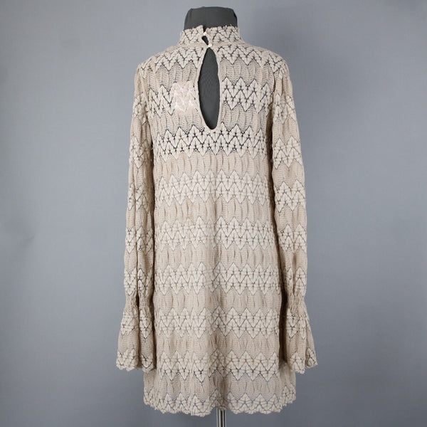 Free People Sz S Light Tan Brown Collar Lace Lined 100% Polyester Viscose Dress
