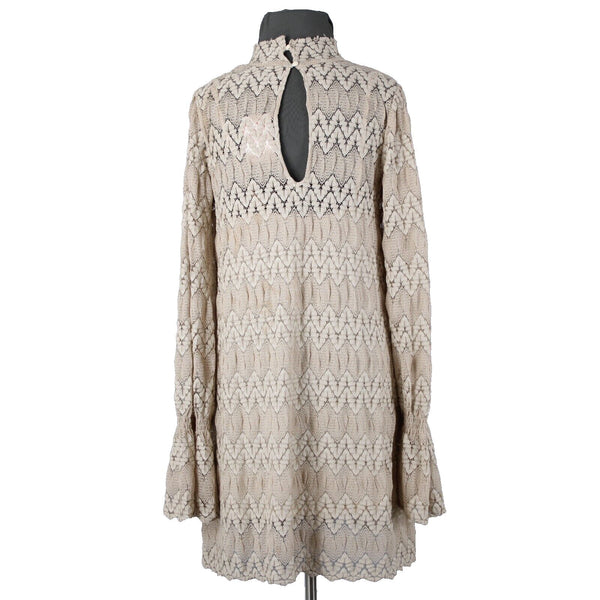 Free People Sz S Light Tan Brown Collar Lace Lined 100% Polyester Viscose Dress
