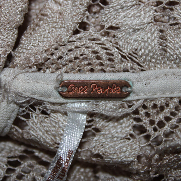 Free People Sz S Light Tan Brown Collar Lace Lined 100% Polyester Viscose Dress