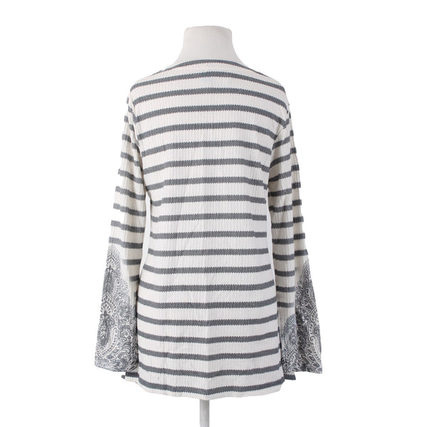 Live And Let Live Sz M White Gray Stripped Embellished Poly Rayon Top