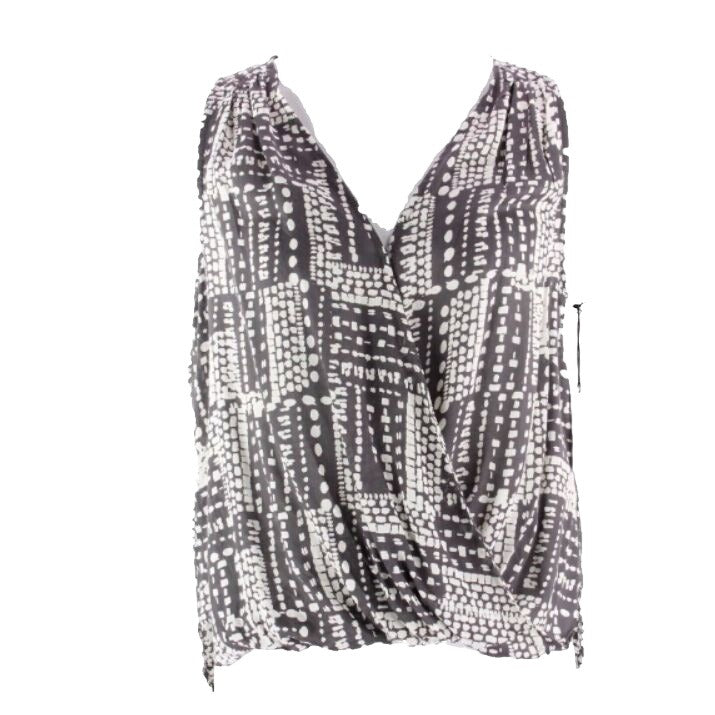 Velvet New Sz M Charcoal Cream Drape Front Long Back 100% Rayon Top