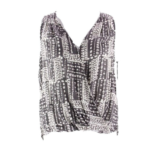 Velvet New Sz M Charcoal Cream Drape Front Long Back 100% Rayon Top