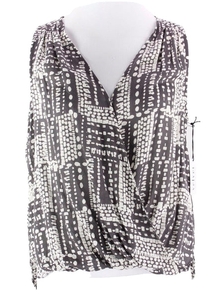 Velvet New Sz M Charcoal Cream Drape Front Long Back 100% Rayon Top