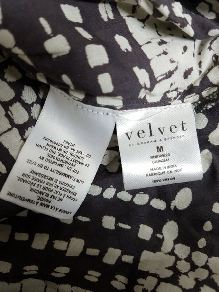 Velvet New Sz M Charcoal Cream Drape Front Long Back 100% Rayon Top