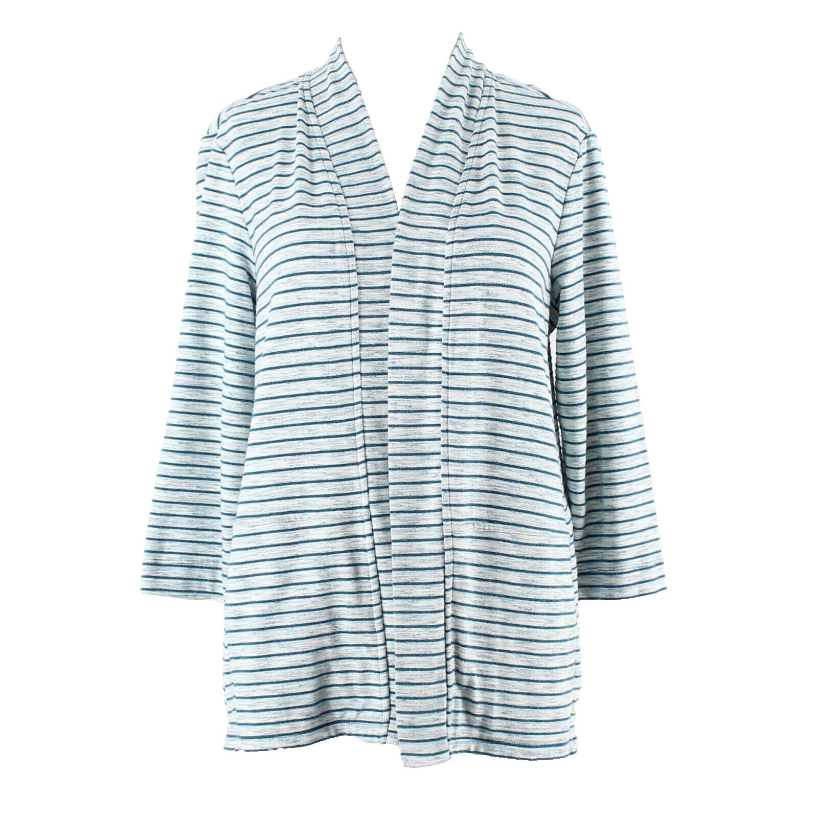 Talbots Sz S Teal Multi Striped Open Front Cotton Blend Cardigan Sweater