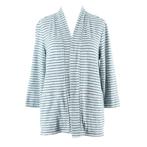 Talbots Sz S Teal Multi Striped Open Front Cotton Blend Cardigan Sweater