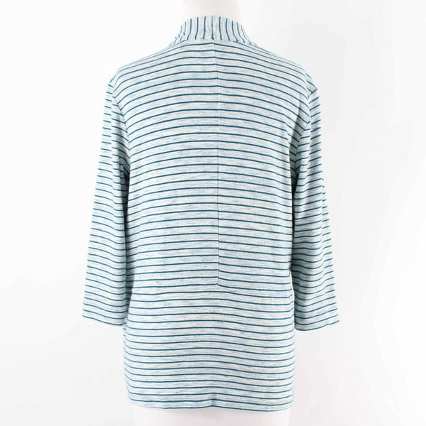 Talbots Sz S Teal Multi Striped Open Front Cotton Blend Cardigan Sweater