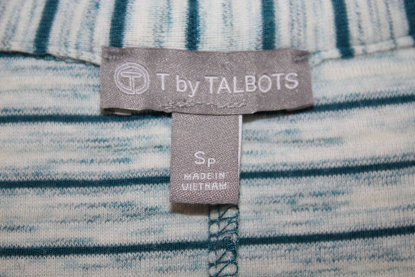 Talbots Sz S Teal Multi Striped Open Front Cotton Blend Cardigan Sweater