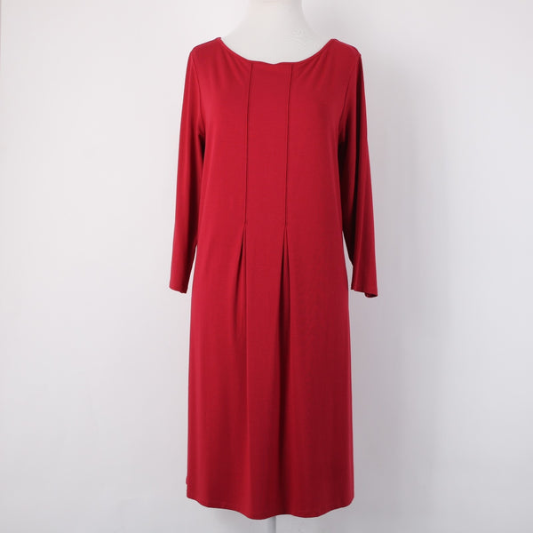 J Jill Dress NEW $99 Sz M True Red Pleated Rayon Lycra Spandex Midi Dress
