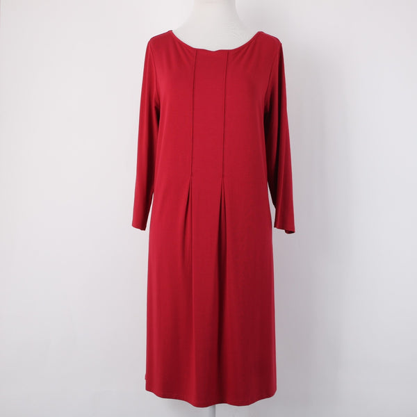 J Jill Dress NEW $99 Sz M True Red Pleated Rayon Lycra Spandex Midi Dress
