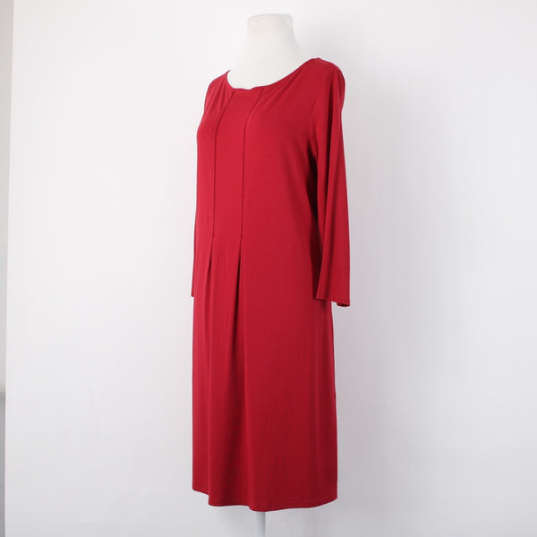J Jill Dress NEW $99 Sz M True Red Pleated Rayon Lycra Spandex Midi Dress