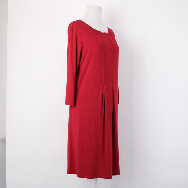 J Jill Dress NEW $99 Sz M True Red Pleated Rayon Lycra Spandex Midi Dress