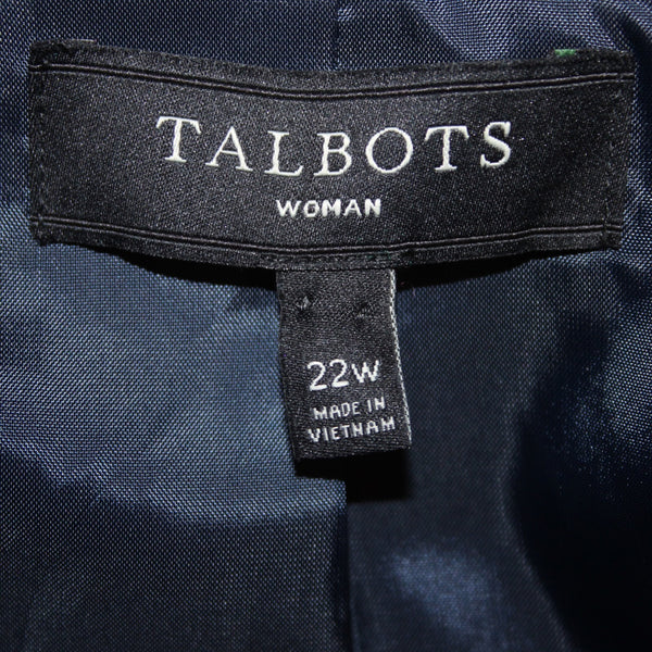 Talbots Jacket Sz 22W Navy Velour Collared Pockets Cotton Polyester Jacket