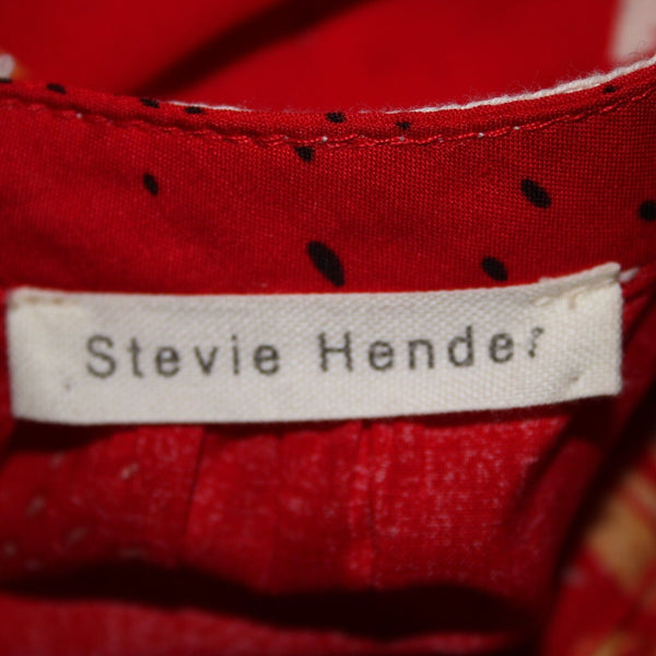 Stevie Hender Sz 8 Red Cream Multi Floral Bell Sleeve A Line 100% Rayon Dress
