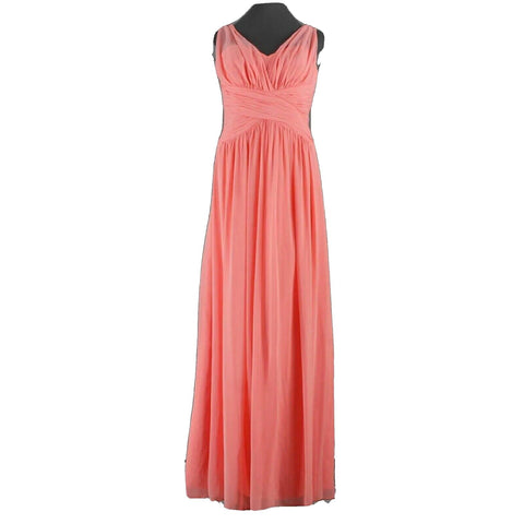 After Six NEW Sz 8 Coral Lined Full Length Gathered Cross Front 100% Poly Dress