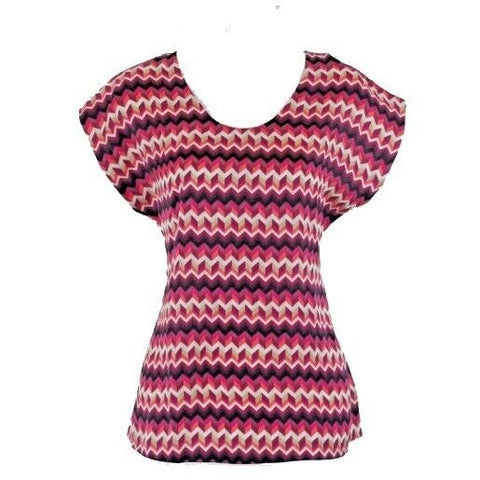 Worthington NEW Sz XS Magenta Black Tan Peach Cream Coral Chevron Print Top