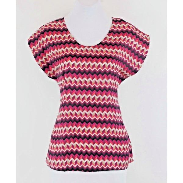 Worthington NEW Sz XS Magenta Black Tan Peach Cream Coral Chevron Print Top