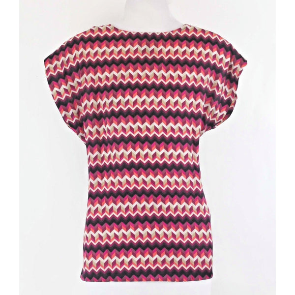 Worthington NEW Sz XS Magenta Black Tan Peach Cream Coral Chevron Print Top