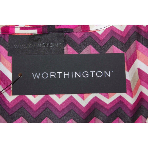 Worthington NEW Sz XS Magenta Black Tan Peach Cream Coral Chevron Print Top