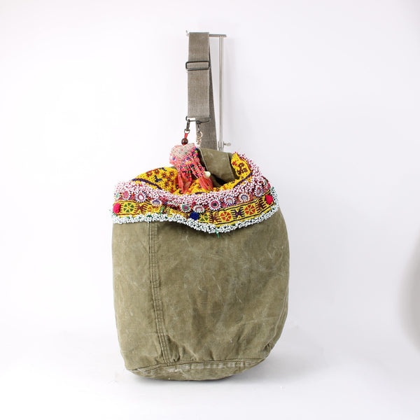 Tricia Fix Purse 21 x 13 x 12 Green Multi Color Beaded Canvas AS IS Purse