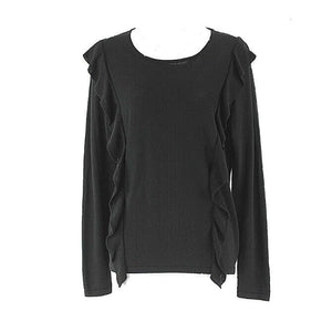 LOFT NEW Sz M Black Vertical Ruffle Front 100% Cotton Boho Knit Sweater Top