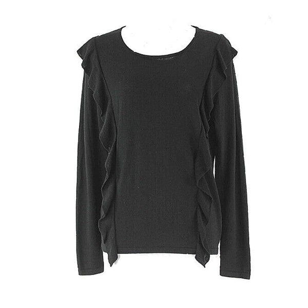 LOFT NEW Sz M Black Vertical Ruffle Front 100% Cotton Boho Knit Sweater Top