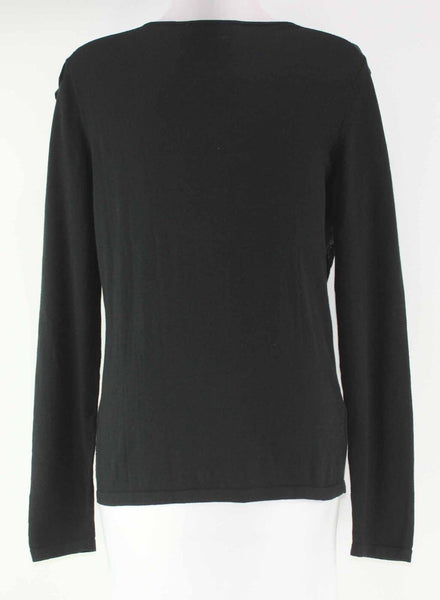 LOFT NEW Sz M Black Vertical Ruffle Front 100% Cotton Boho Knit Sweater Top