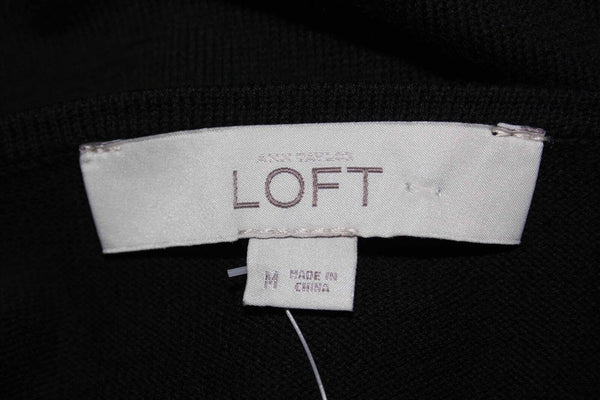 LOFT NEW Sz M Black Vertical Ruffle Front 100% Cotton Boho Knit Sweater Top