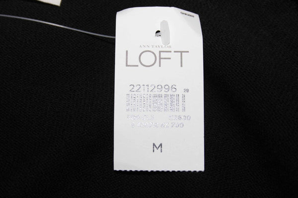 LOFT NEW Sz M Black Vertical Ruffle Front 100% Cotton Boho Knit Sweater Top