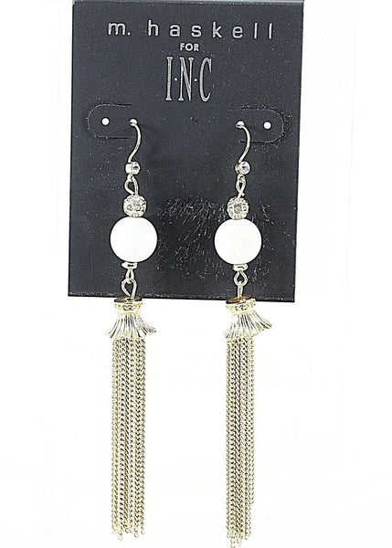 INC by M. Haskell NEW $27 Goldtone Chain Tassel White Ball Rhi Earring
