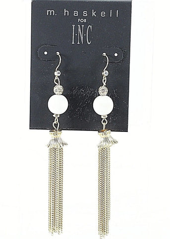 INC by M. Haskell NEW $27 Goldtone Chain Tassel White Ball Rhi Earring