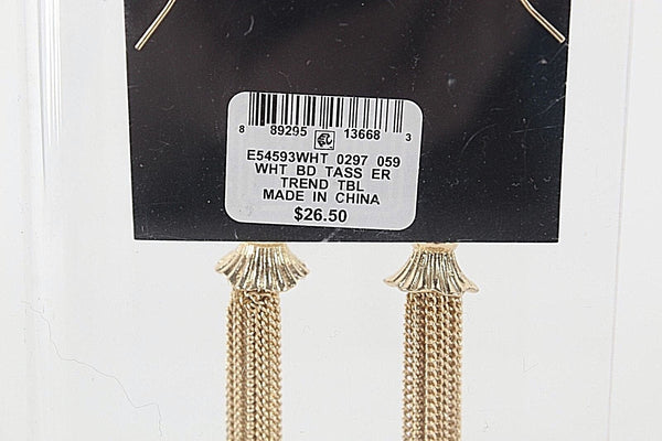INC by M. Haskell NEW $27 Goldtone Chain Tassel White Ball Rhi Earring