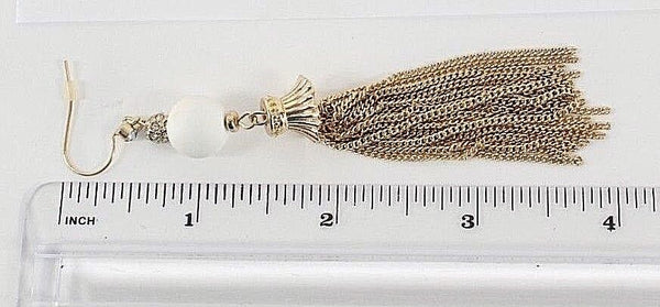 INC by M. Haskell NEW $27 Goldtone Chain Tassel White Ball Rhi Earring
