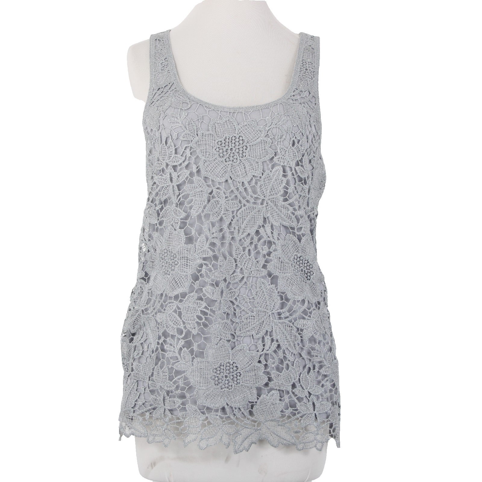 Express Top NEW Sz M Gray Embroidered Lined Tank Metallic Polyester Top