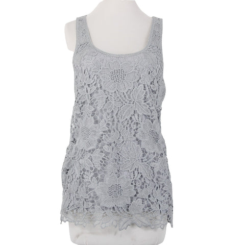 Express Top NEW Sz M Gray Embroidered Lined Tank Metallic Polyester Top