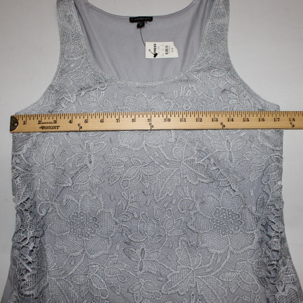 Express Top NEW Sz M Gray Embroidered Lined Tank Metallic Polyester Top