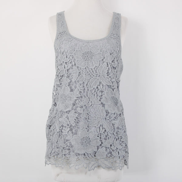 Express Top NEW Sz M Gray Embroidered Lined Tank Metallic Polyester Top