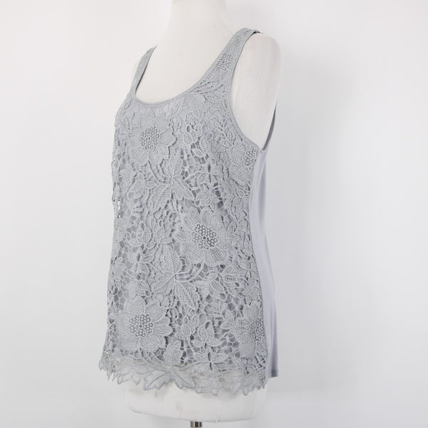 Express Top NEW Sz M Gray Embroidered Lined Tank Metallic Polyester Top