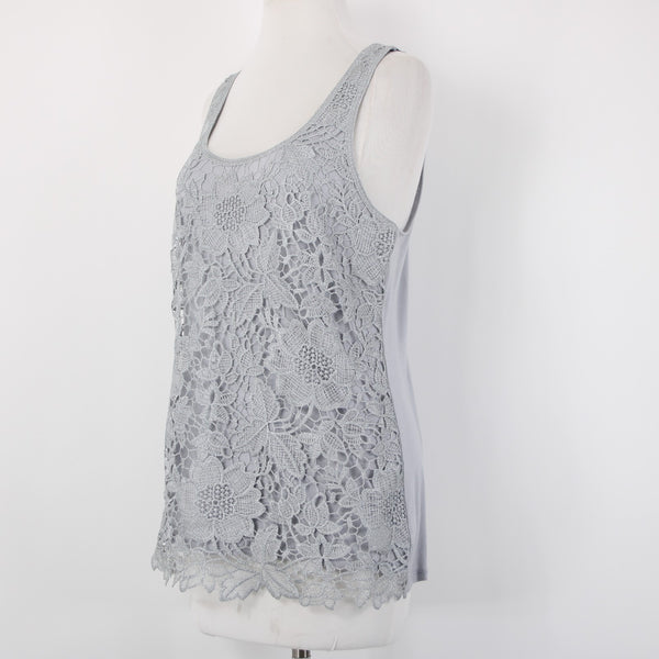 Express Top NEW Sz M Gray Embroidered Lined Tank Metallic Polyester Top