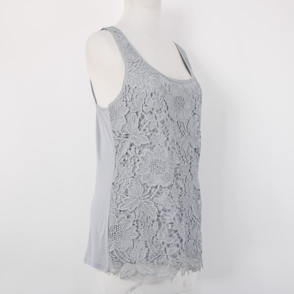 Express Top NEW Sz M Gray Embroidered Lined Tank Metallic Polyester Top
